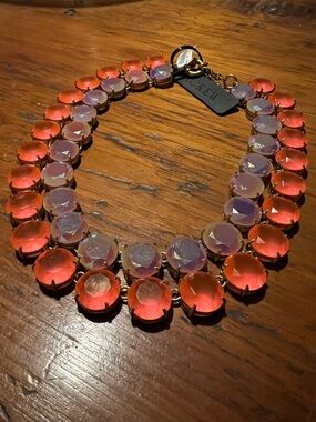 J. Crew Coral and Lavender Crystal Double-Row Necklace